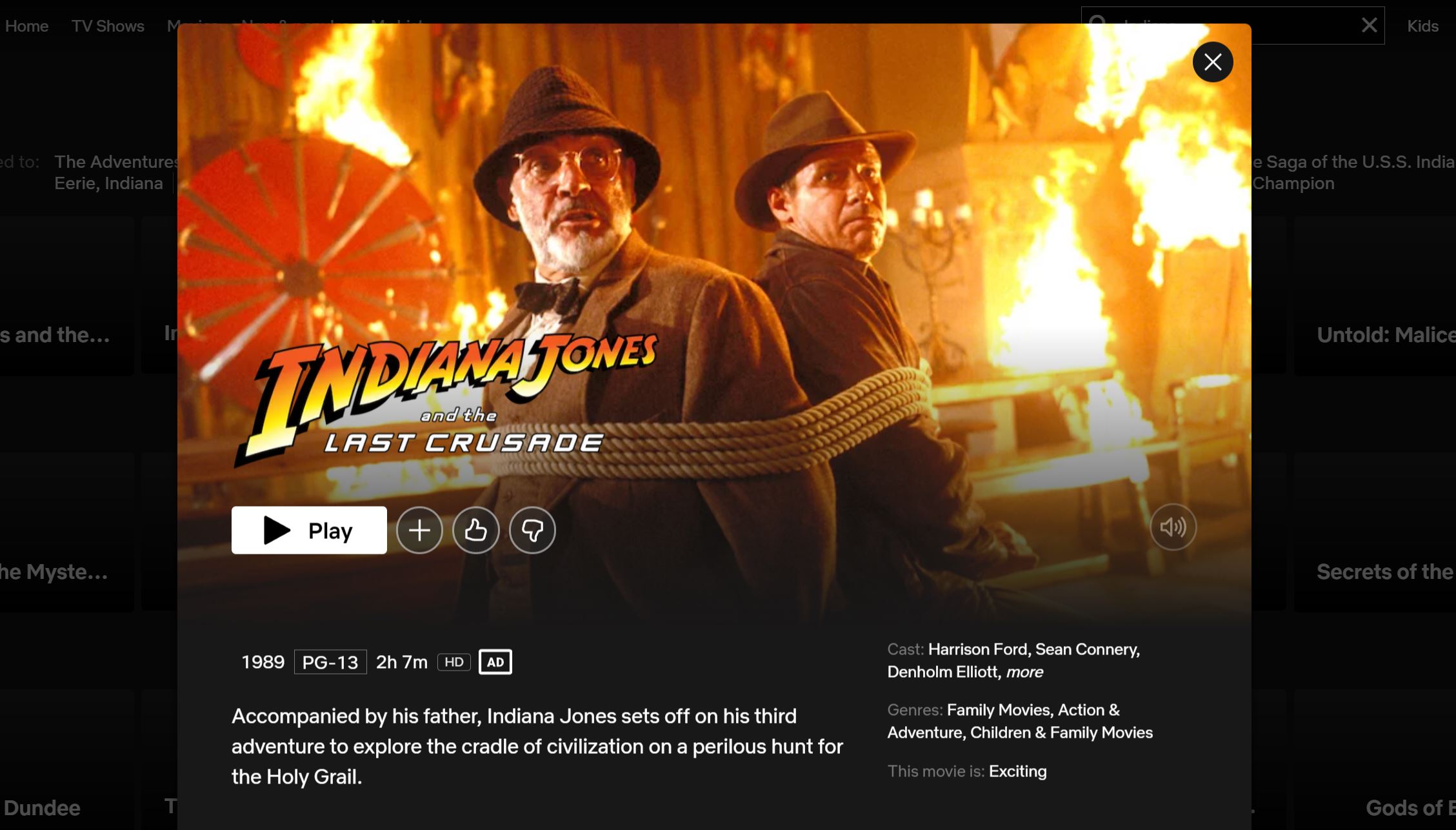 Indiana Jones 3 Netflix