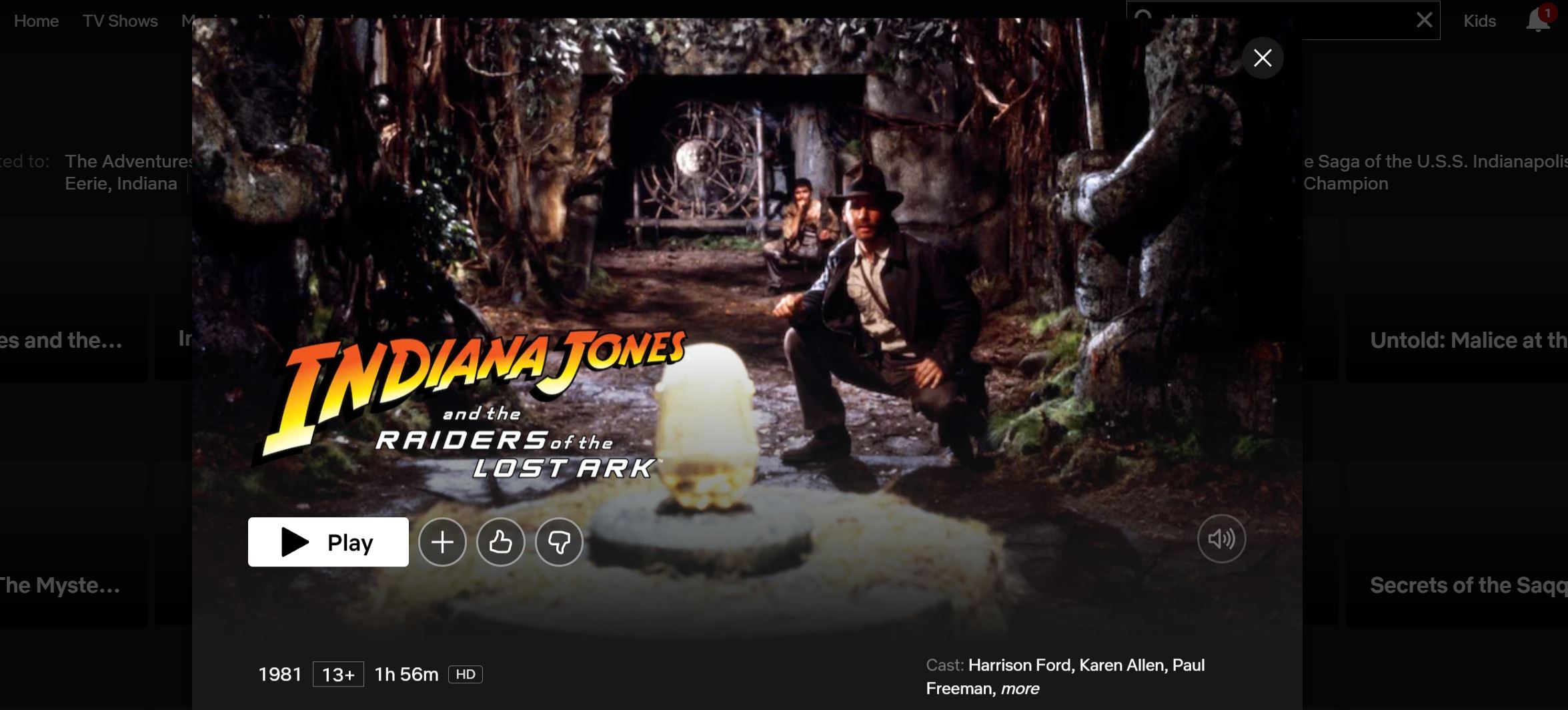 Indiana Jones 1 Netflix