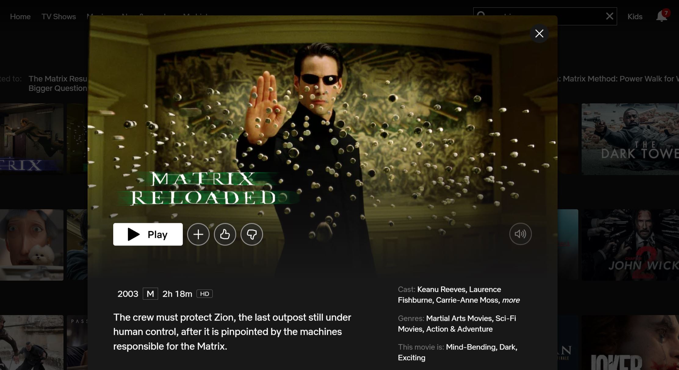 Matrix reloaded Netflix