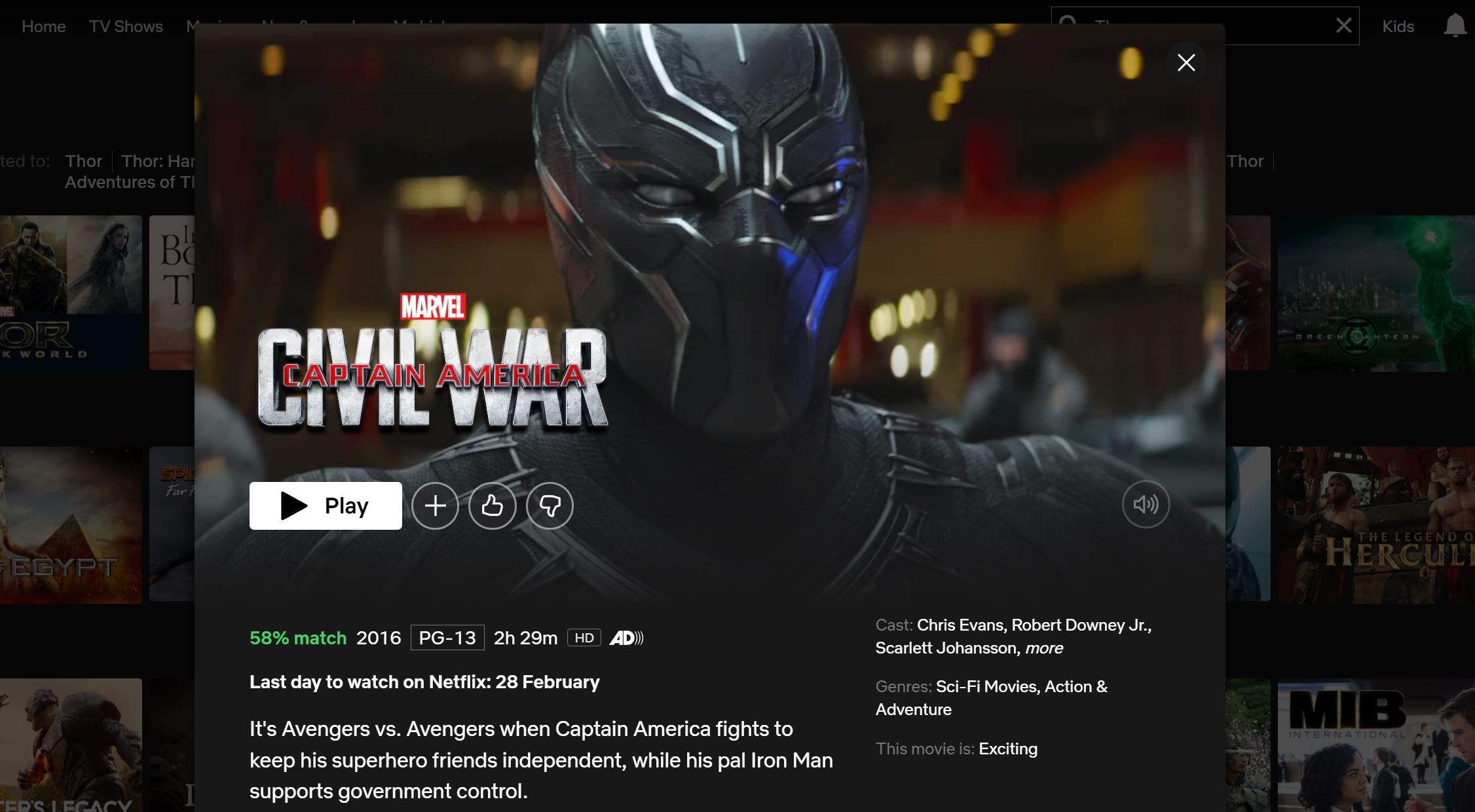 Captain America: Civil War on Netflix