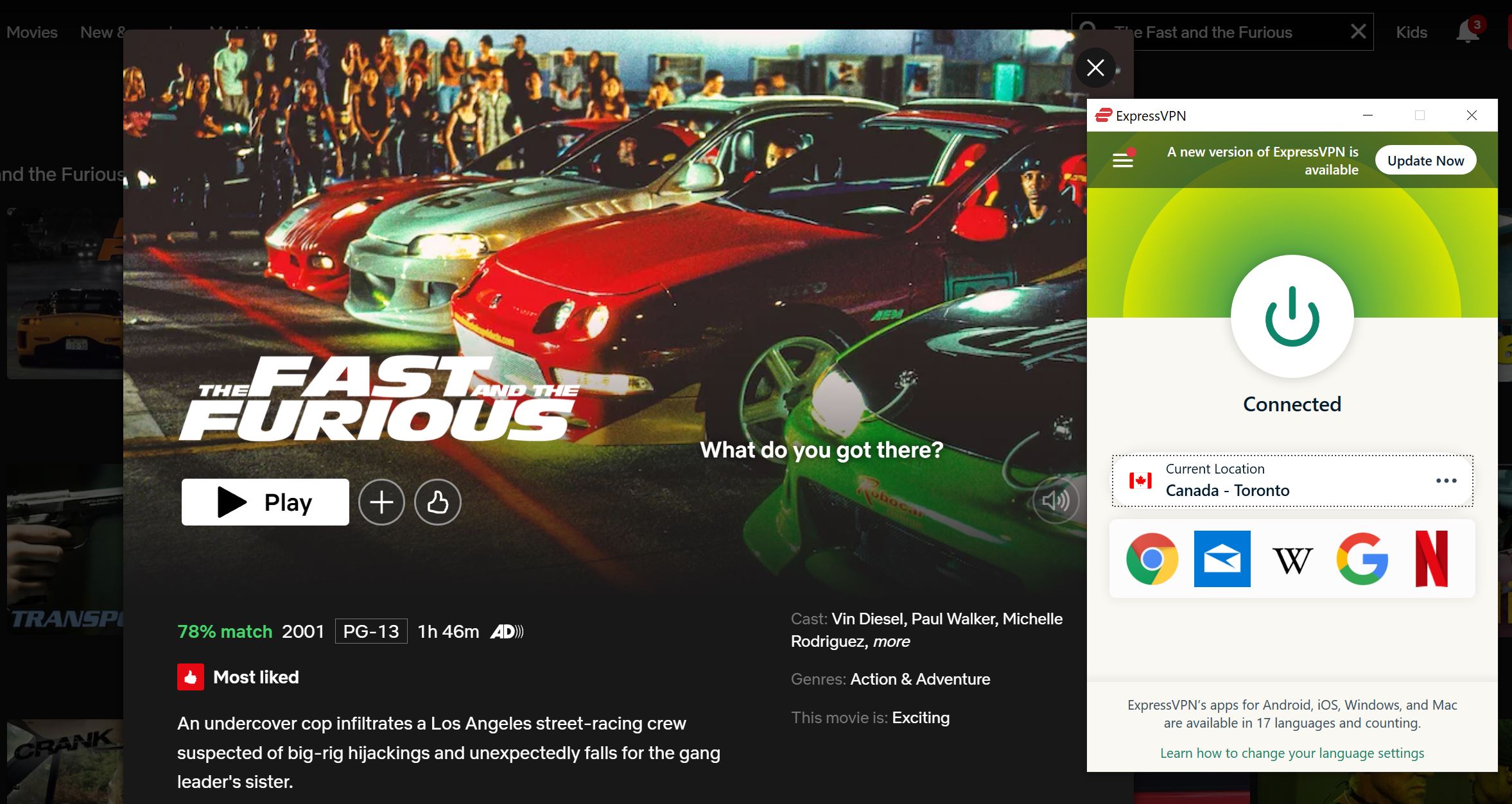 Fast and the Furious 1 on Netflix